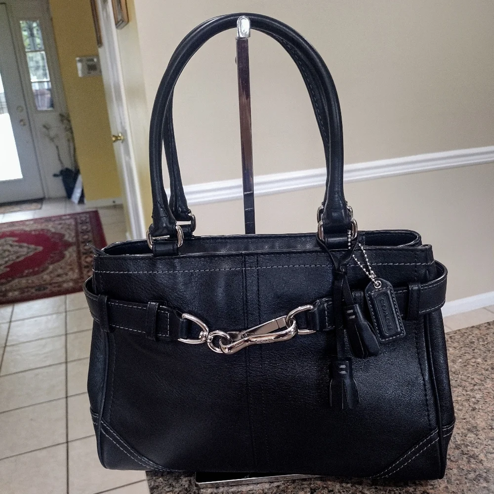 Coach Hamptons Black Leather Satchel